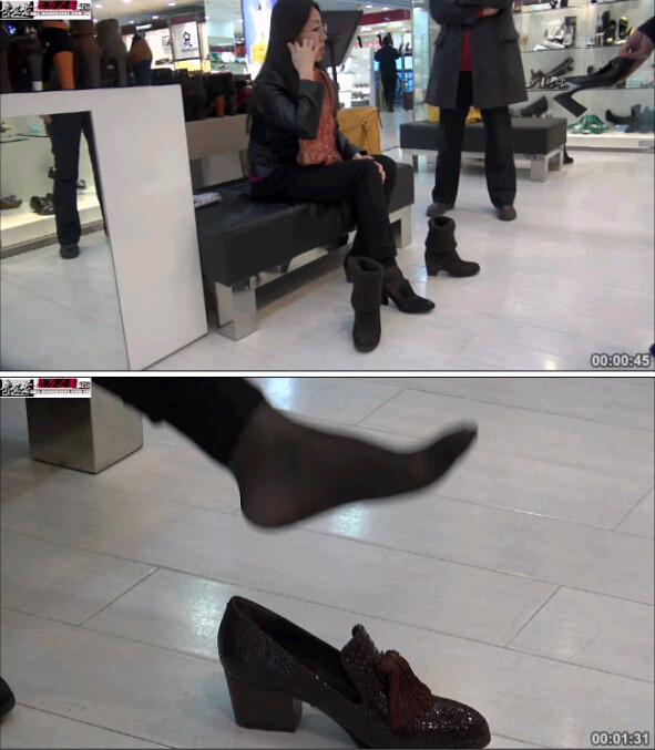 北狼视频（鞋柜篇）—戴眼镜的长发少妇试鞋，短黑丝脚非常出色！[MP4-172MB]